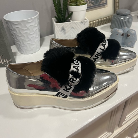 Karl Lagerfeld Birdie Metallic Patent Leather Slip On Sneakers. Size 8.5 - Picture 3 of 13